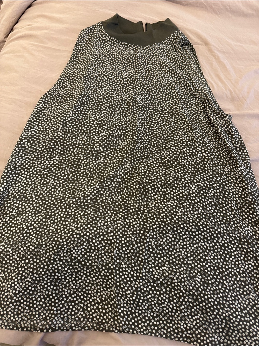 LOFT Olive Sleeveless Blouse with White Micro Flower Print